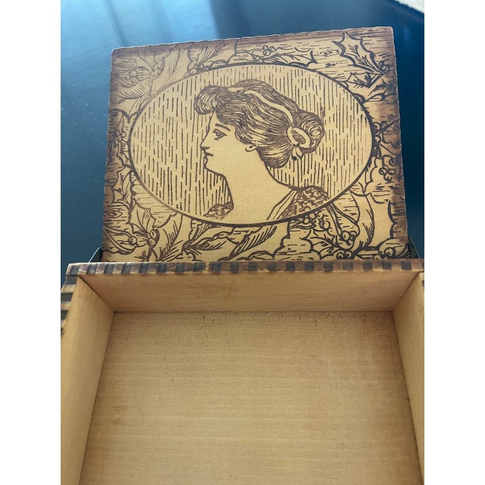 Antique Art Nouveau Flemish Wood Pyrography Box